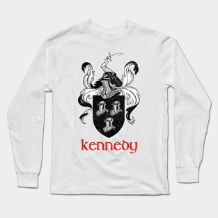 Kennedy Surname  / Faded Style Family Crest Coat Of Arms Design Long Sleeve T-Shirt